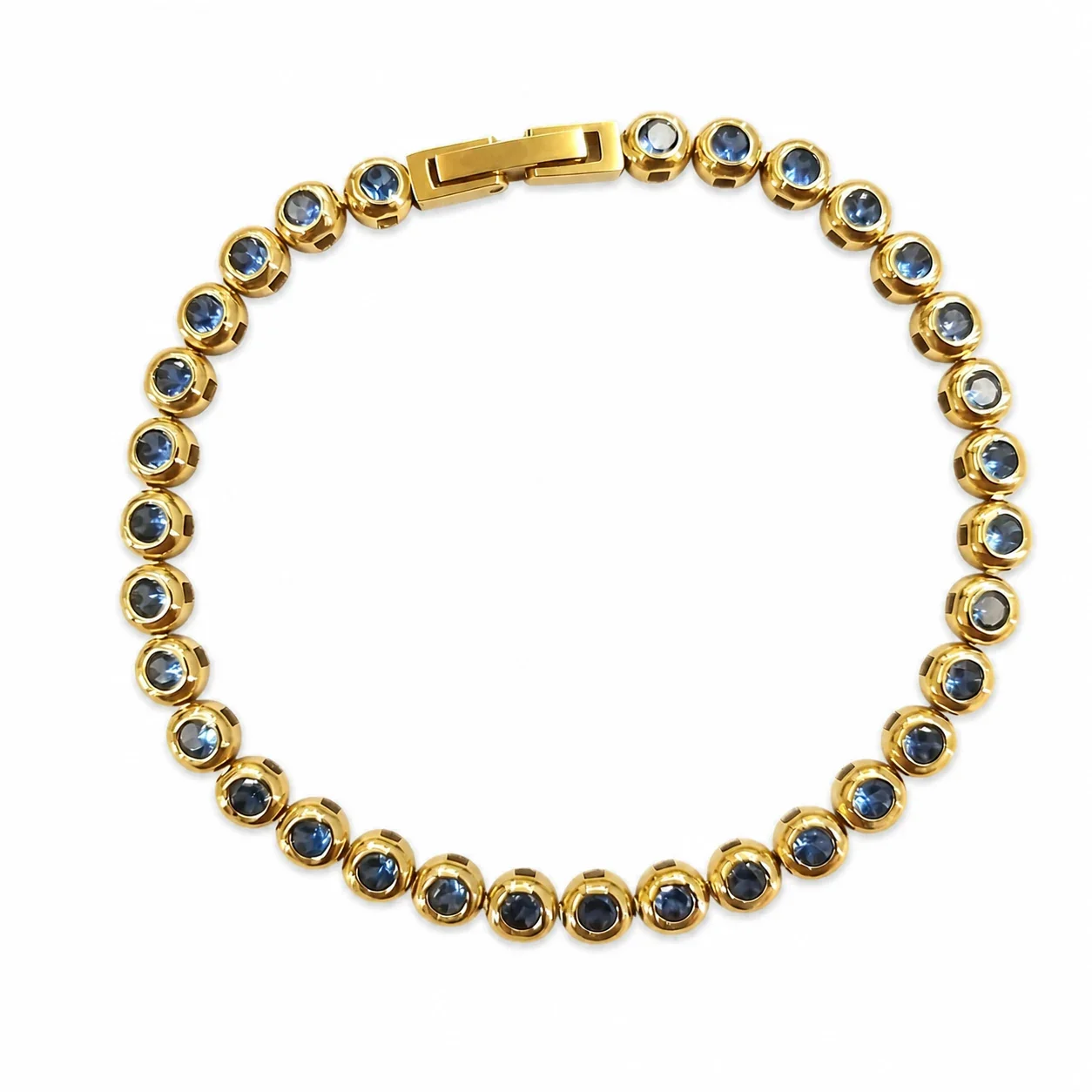 Polished 316 Stainless Steel Bezel CZ Tennis Bracelet - Gold Sky Blue CZ cm