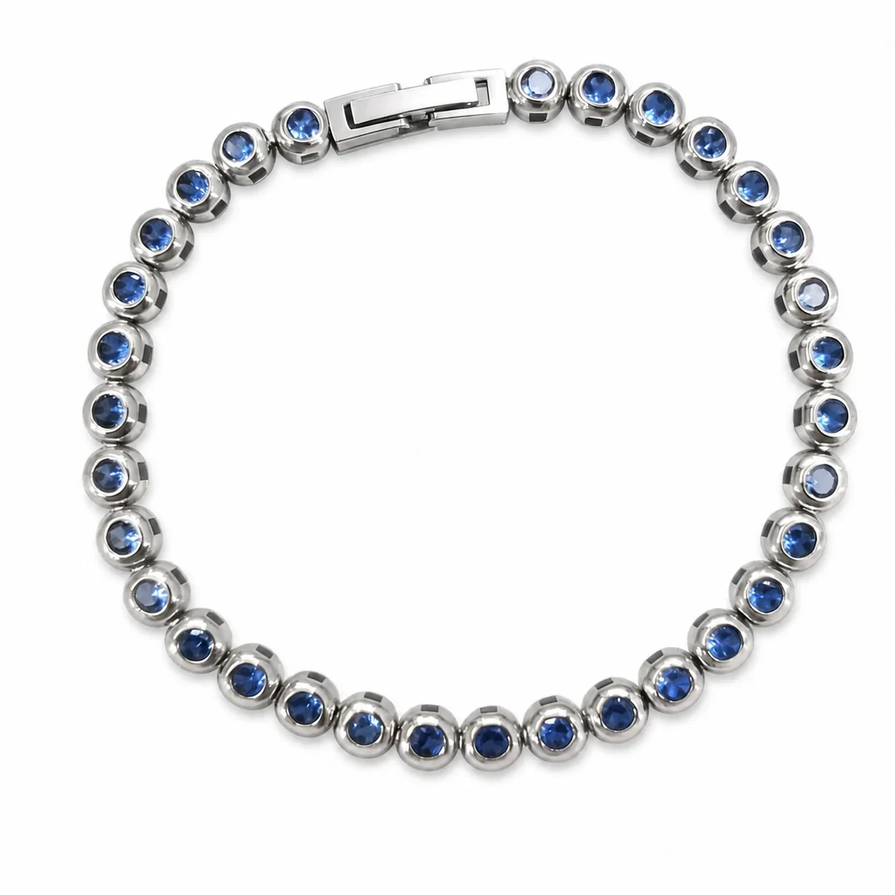 Polished 316 Stainless Steel Bezel CZ Tennis Bracelet - Silver Sky Blue CZ cm