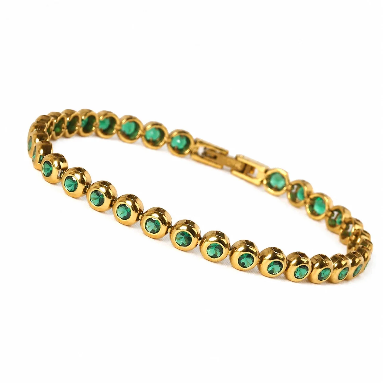 Polished 316 Stainless Steel Bezel CZ Tennis Bracelet - Gold Green CZ cm