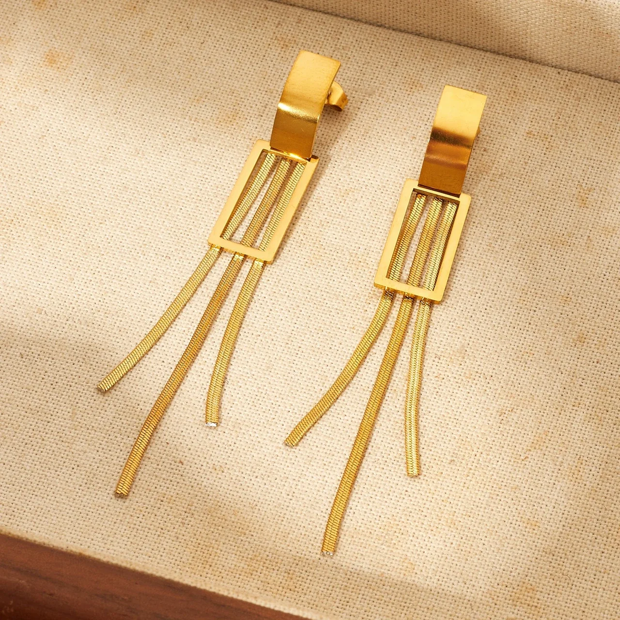 Butterfly Tassel Drop Earrings with Crystals, Gold-Plated Steel