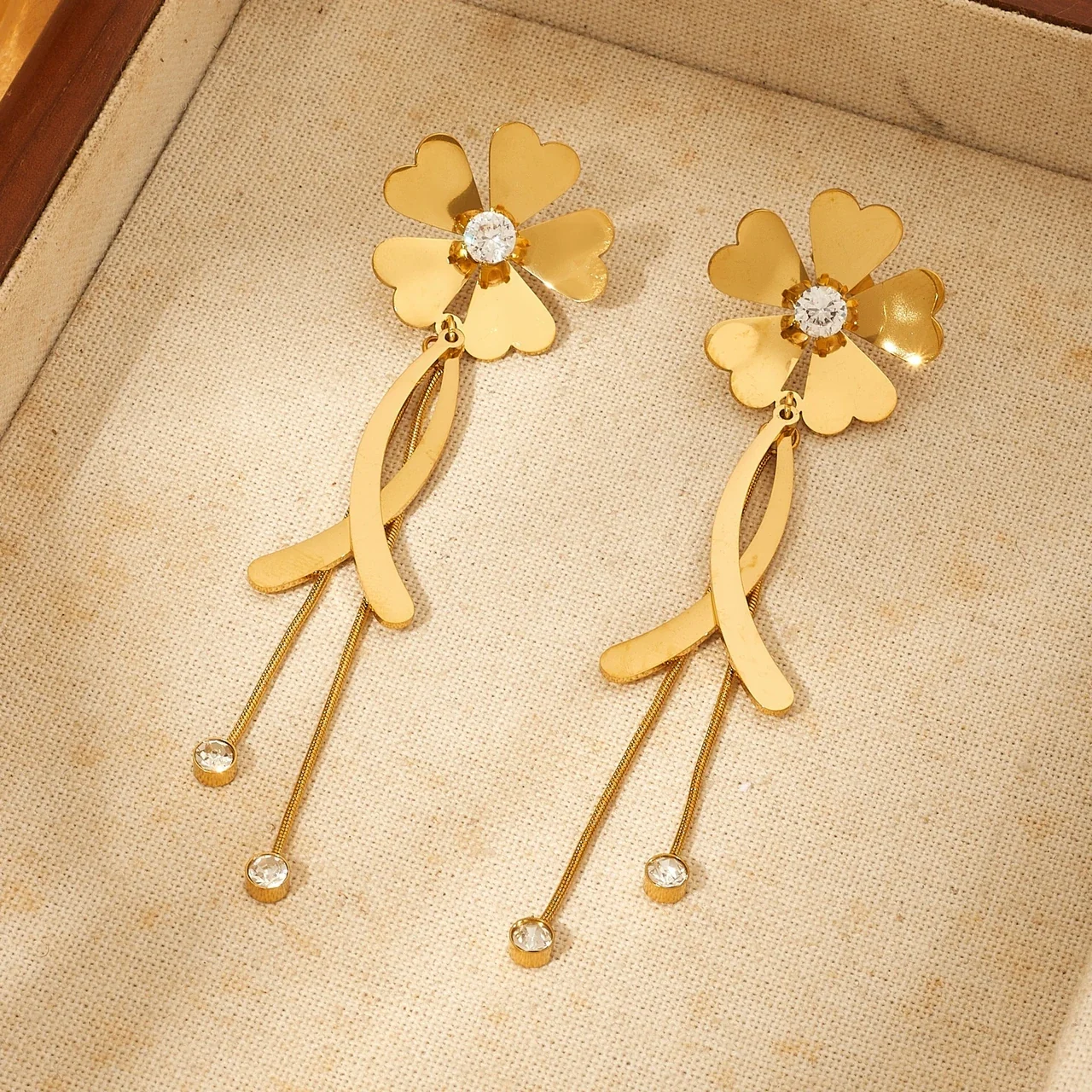 Butterfly Tassel Drop Earrings with Crystals, Gold-Plated Steel