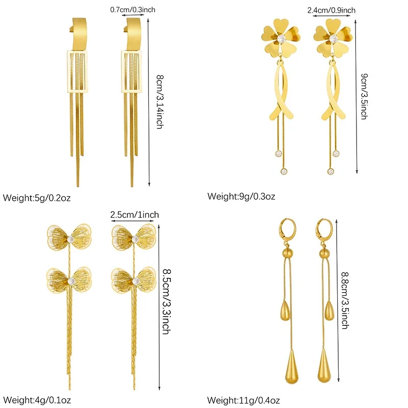 Butterfly Tassel Drop Earrings with Crystals, Gold-Plated Steel