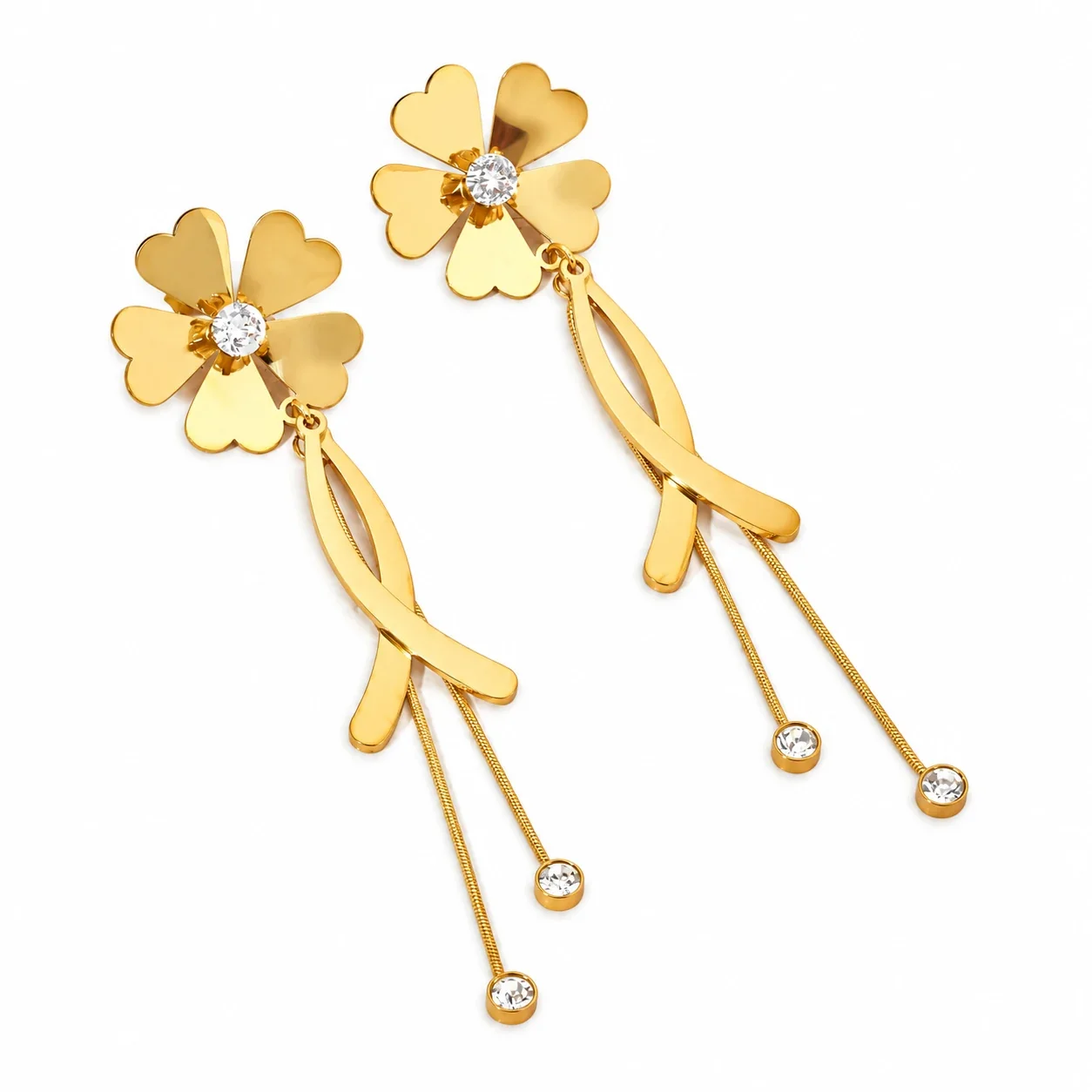 Butterfly Tassel Drop Earrings with Crystals, Gold-Plated Steel - Gold Geometric Tassel