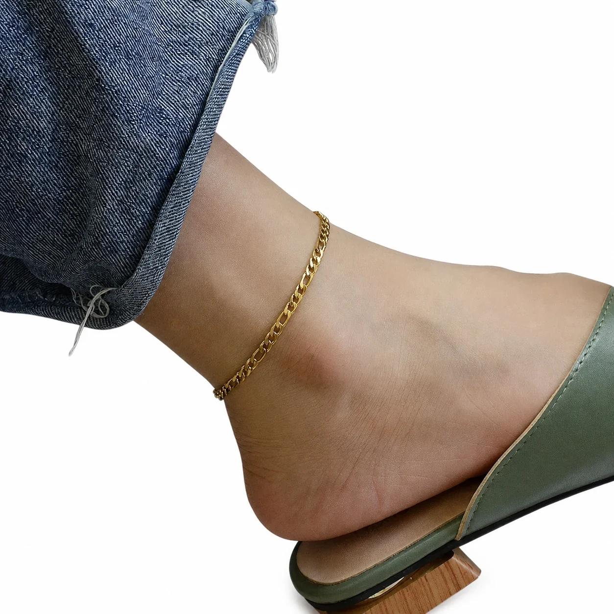 Polished 316 Stainless Steel Figaro Chain Anklet