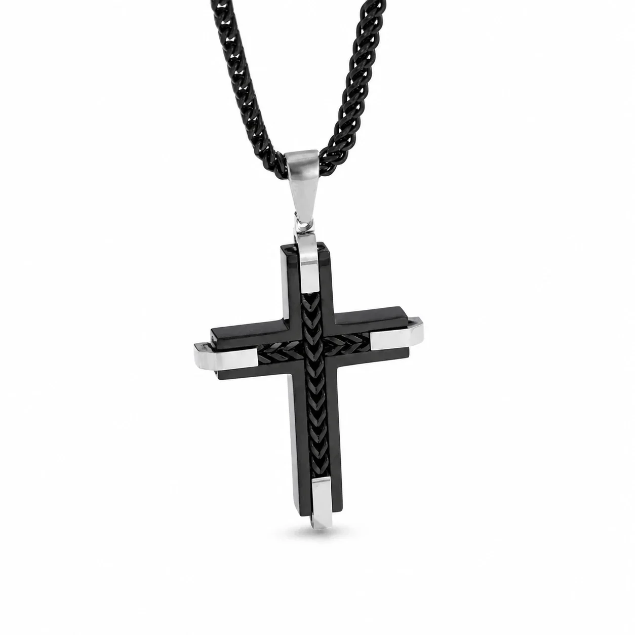 Bold 316 Stainless Steel Cross Pendant Necklace - Black Cross