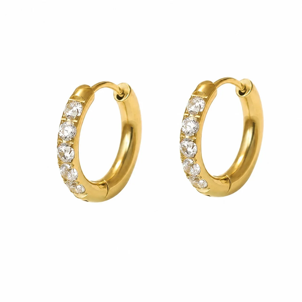 Polished Gold-plated Pavé Huggie Hoop Earrings
