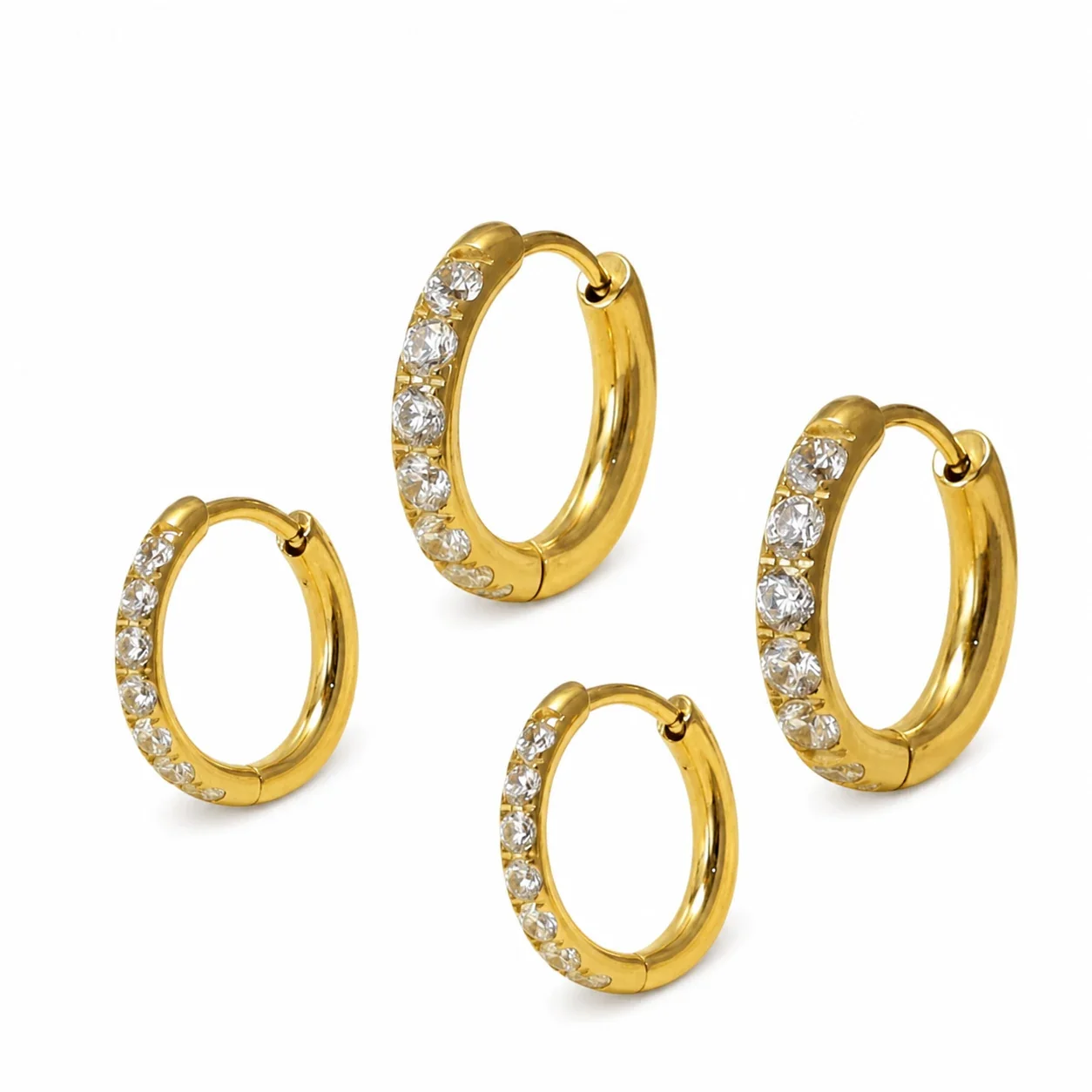 Polished Gold PVD Pavé Huggie Hoop Earrings