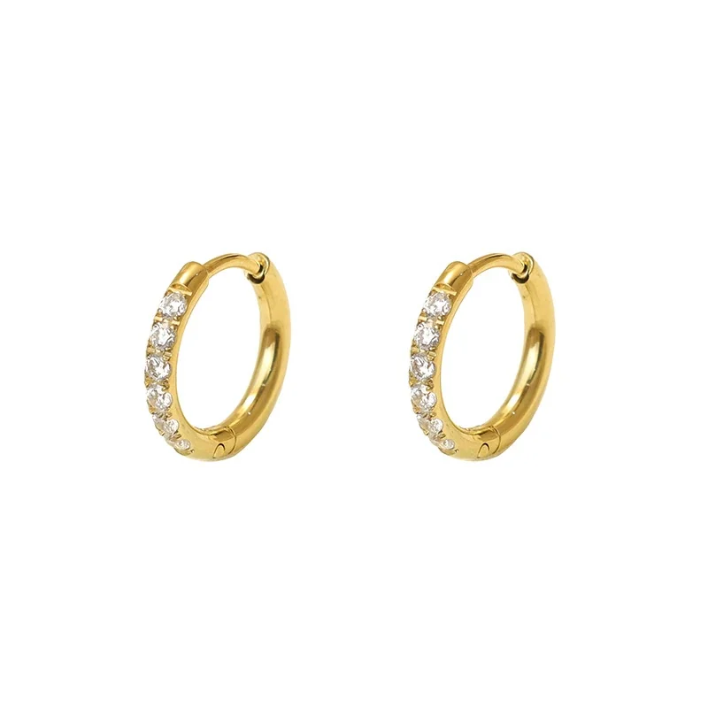 Polished Gold PVD Pavé Huggie Hoop Earrings