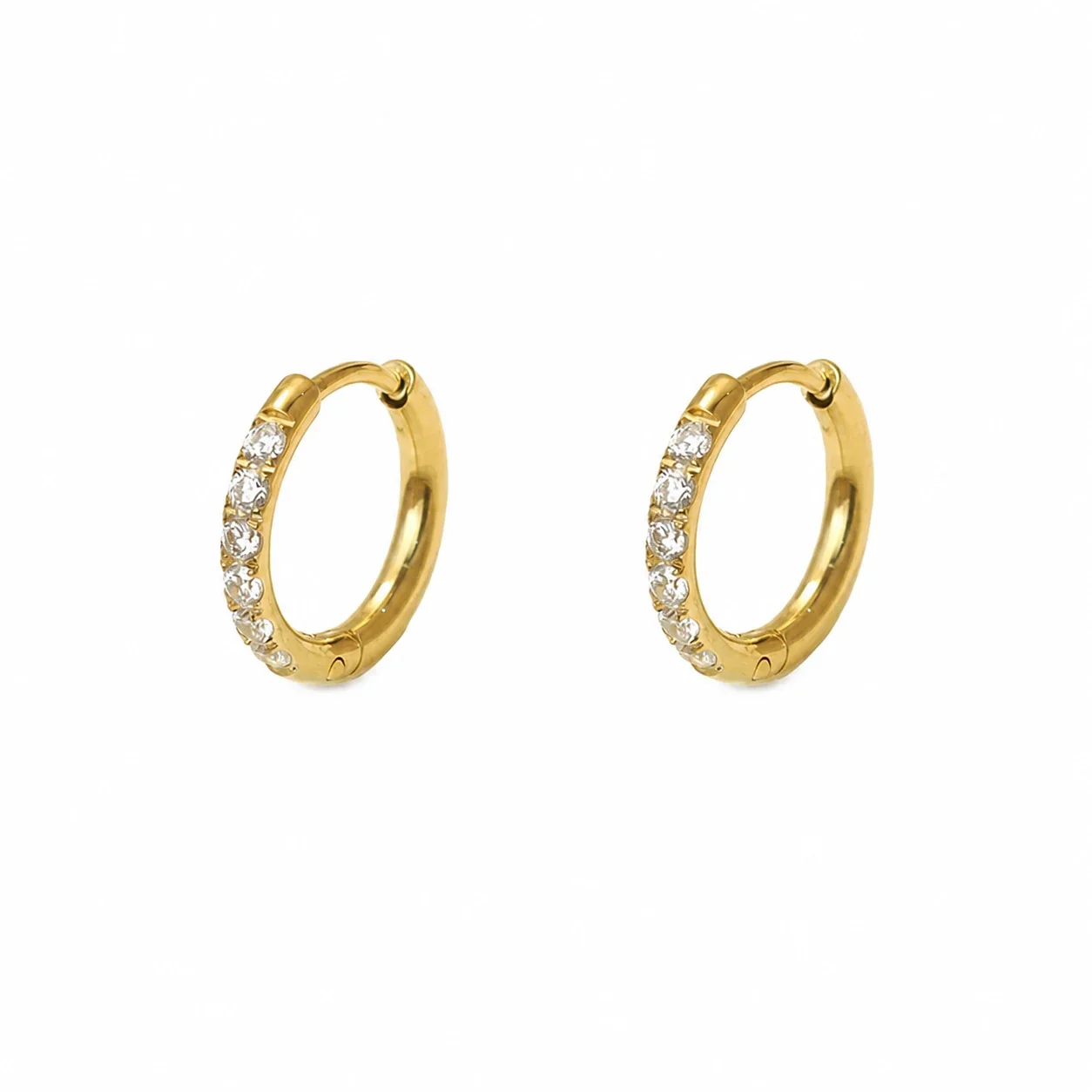 Polished Gold PVD Pavé Huggie Hoop Earrings - Gold Small