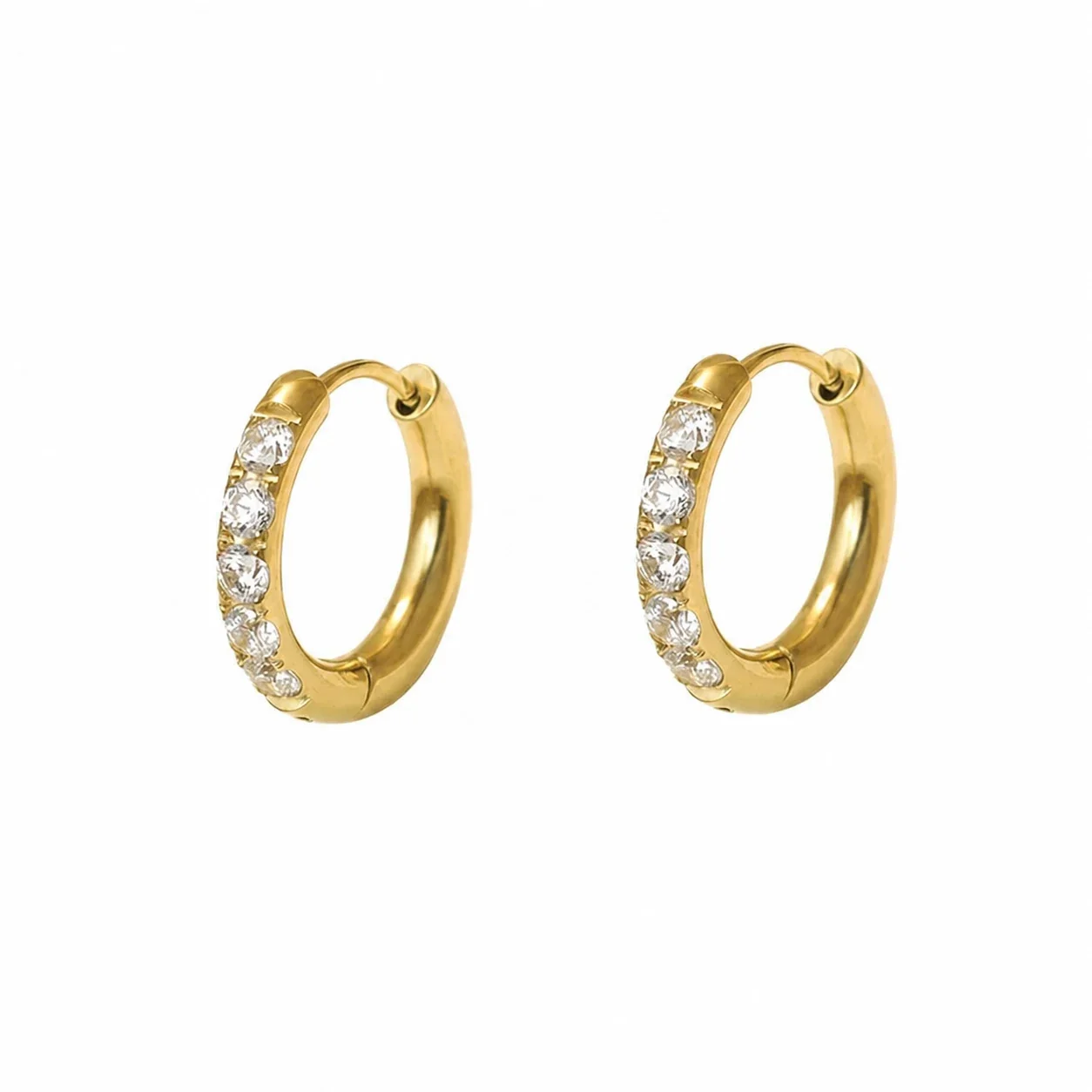 Polished Gold PVD Pavé Huggie Hoop Earrings - Gold Large
