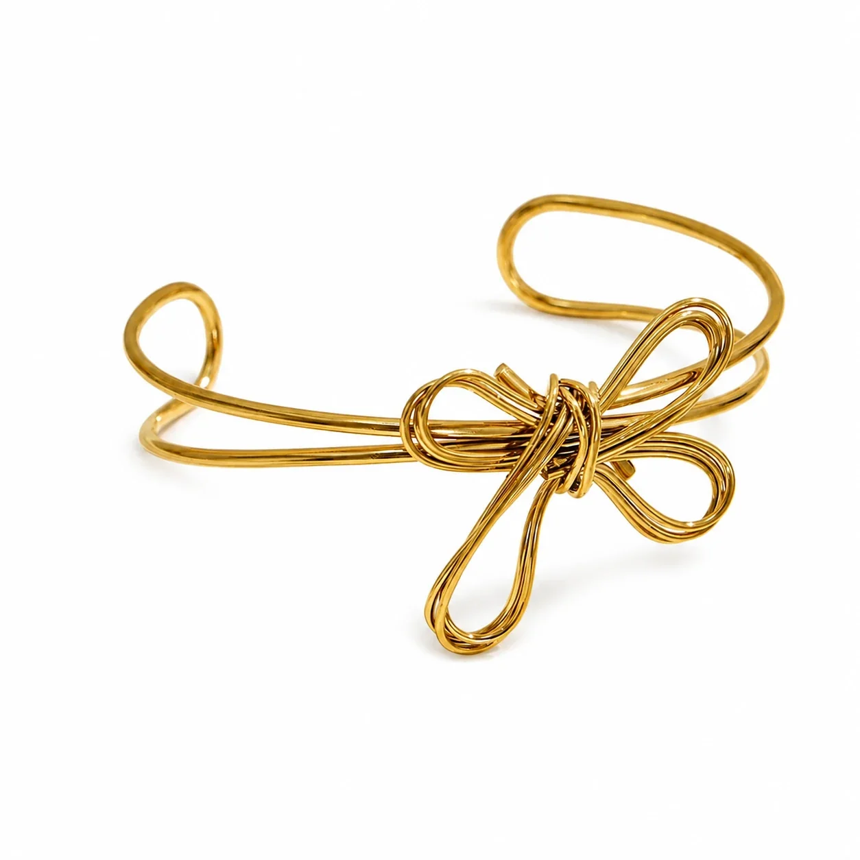 Whimsical Wire Bow Double-Band 316 Stainless Steel Cuff