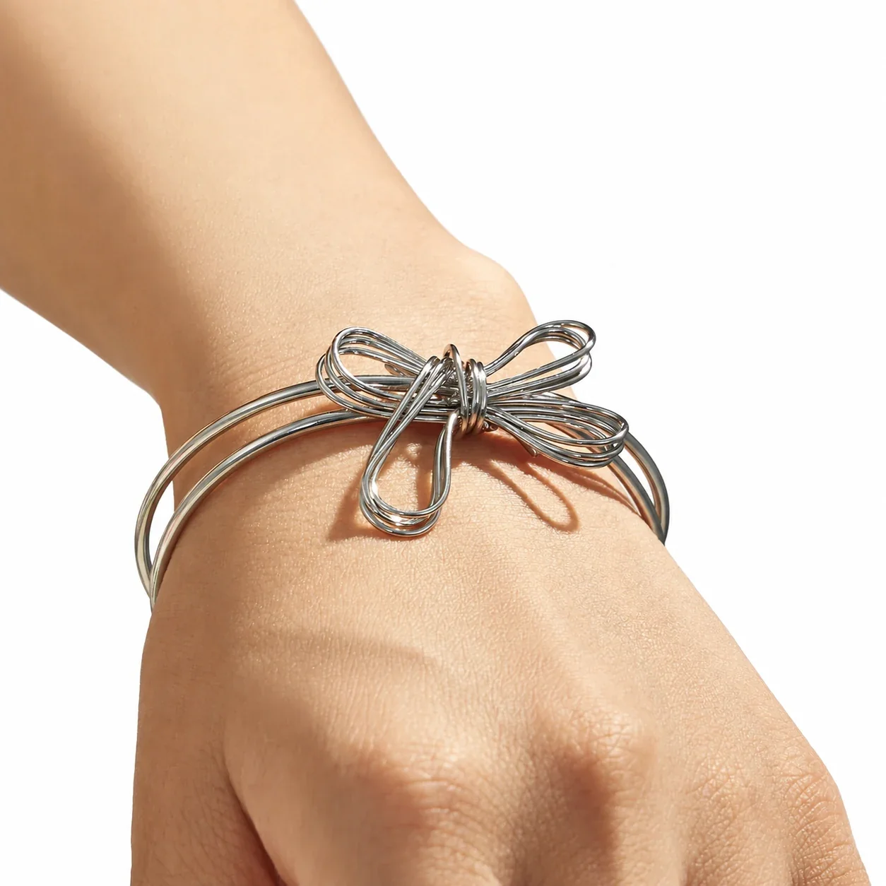 Whimsical Wire Bow Double-Band 316 Stainless Steel Cuff