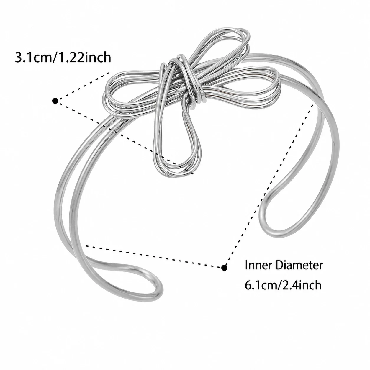 Whimsical Wire Bow Double-Band 316 Stainless Steel Cuff - Silver