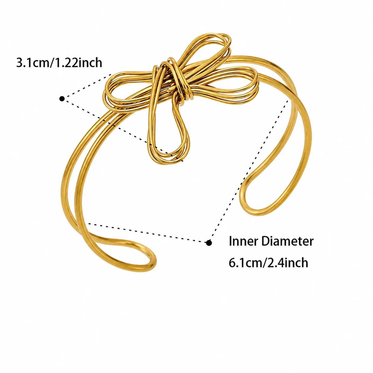 Whimsical Wire Bow Double-Band 316 Stainless Steel Cuff - Gold