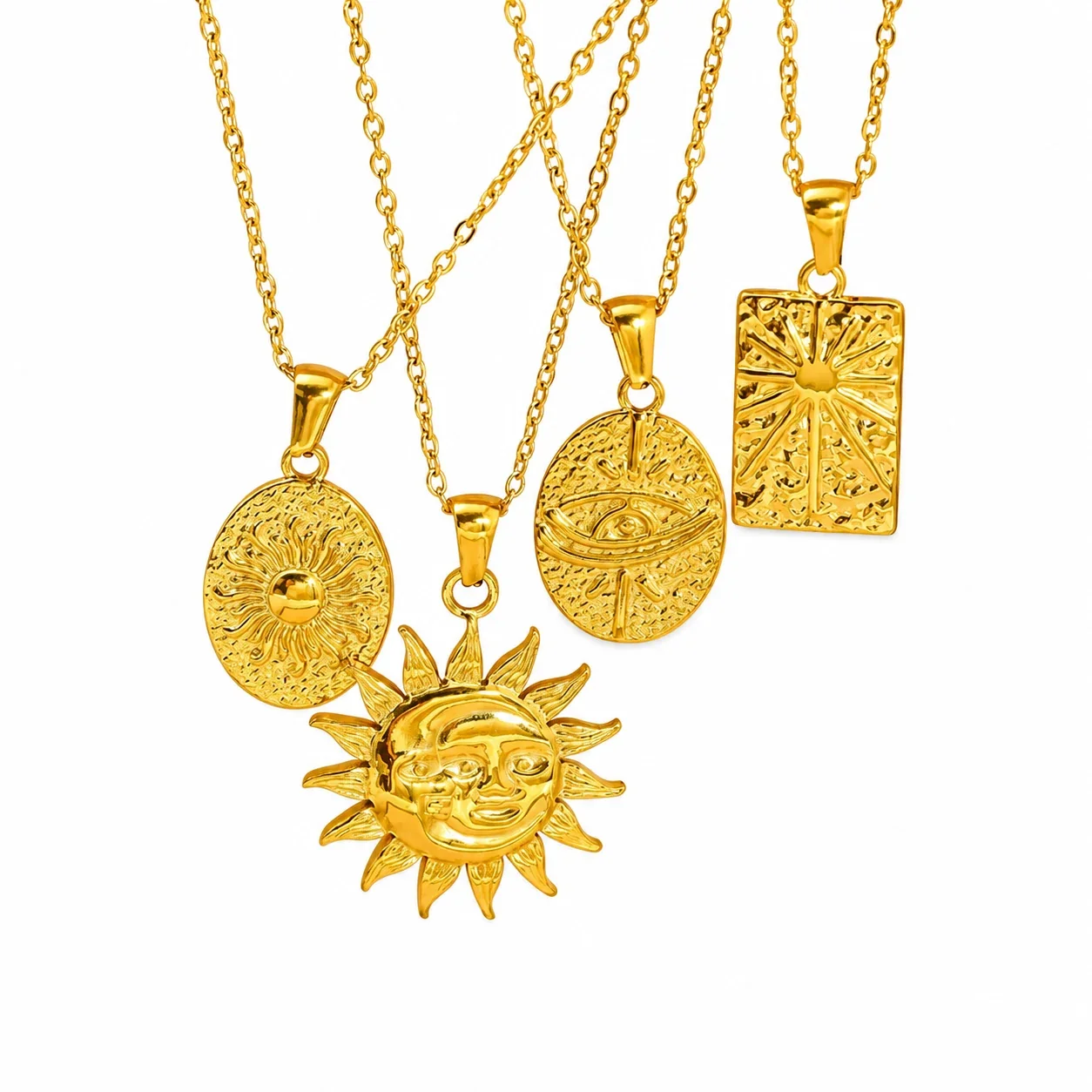 Radiant Gold-Plated Sun Motif Pendant Necklace
