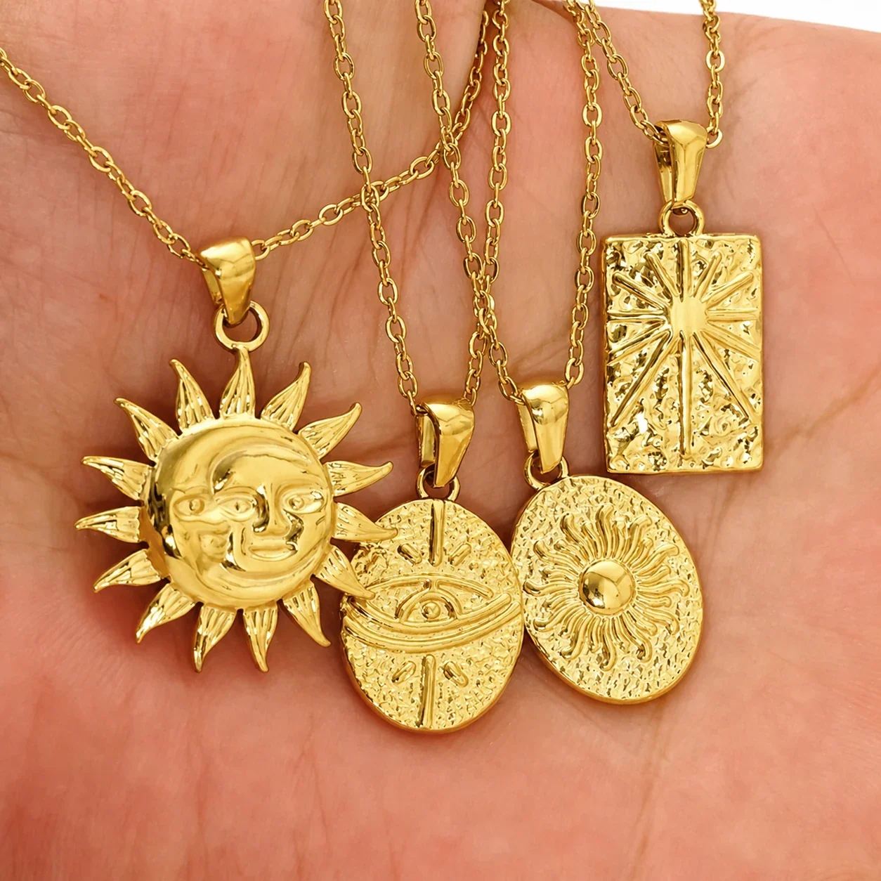 Radiant Gold-Plated Sun Motif Pendant Necklace