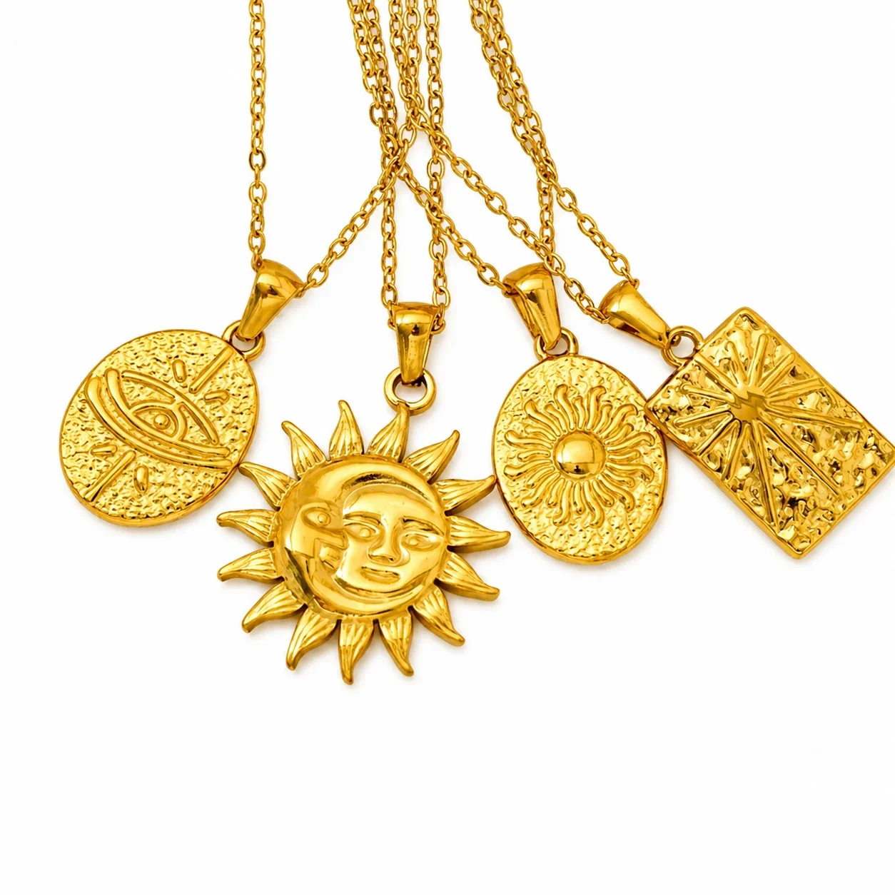 Radiant Gold-Plated Sun Motif Pendant Necklace