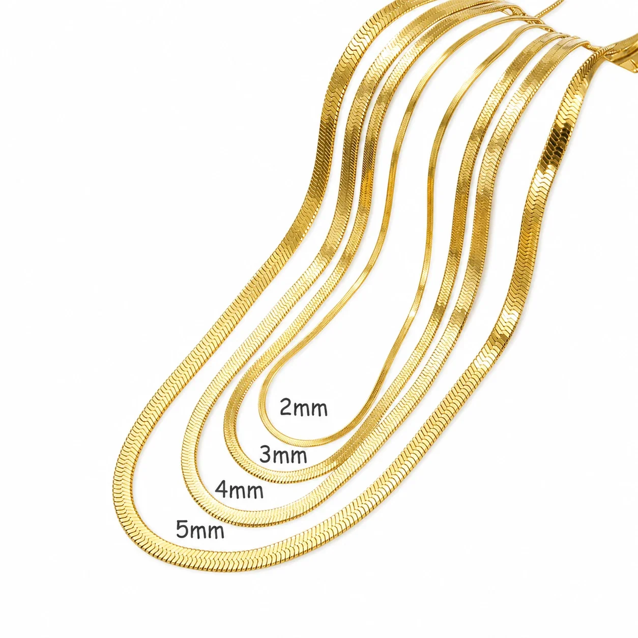 Sleek Stainless Steel Flat Snake Herringbone Chain Necklace