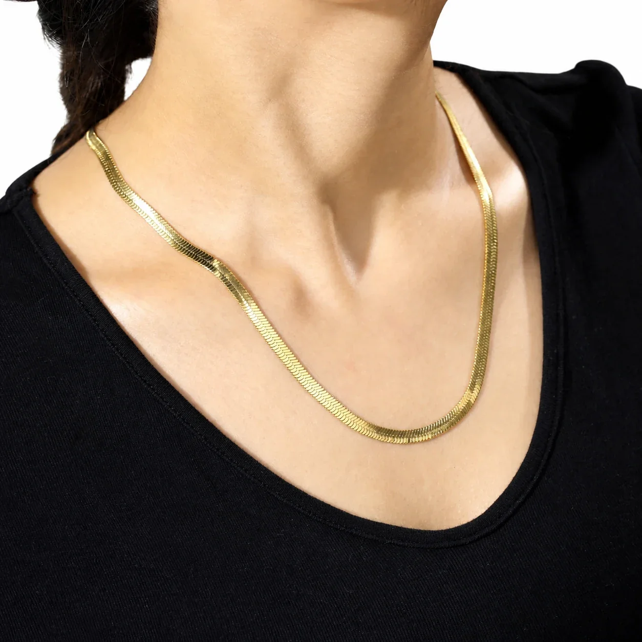 Sleek Stainless Steel Flat Snake Herringbone Chain Necklace