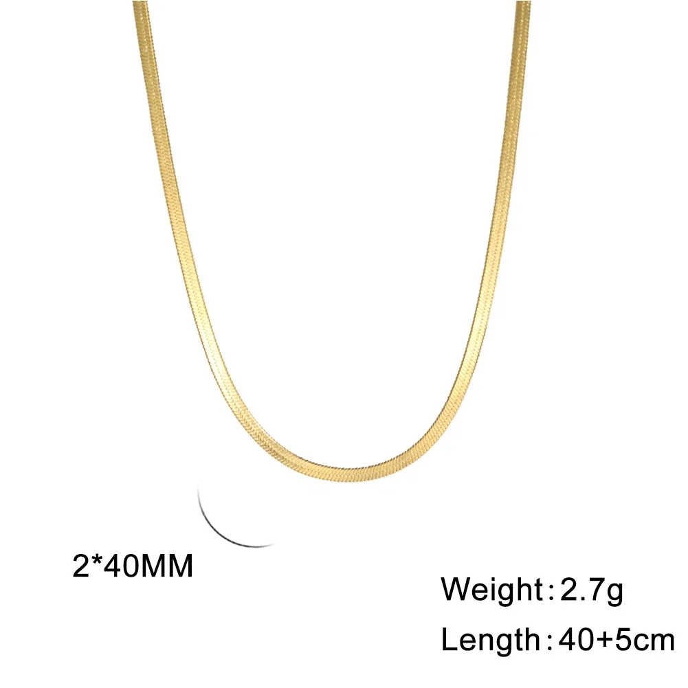 Sleek Stainless Steel Flat Snake Herringbone Chain Necklace