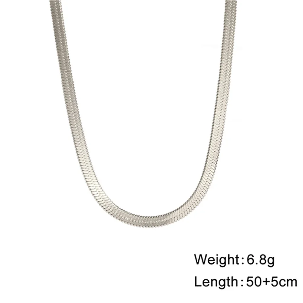Sleek Stainless Steel Flat Snake Herringbone Chain Necklace - Gold 3 mm 50 cm