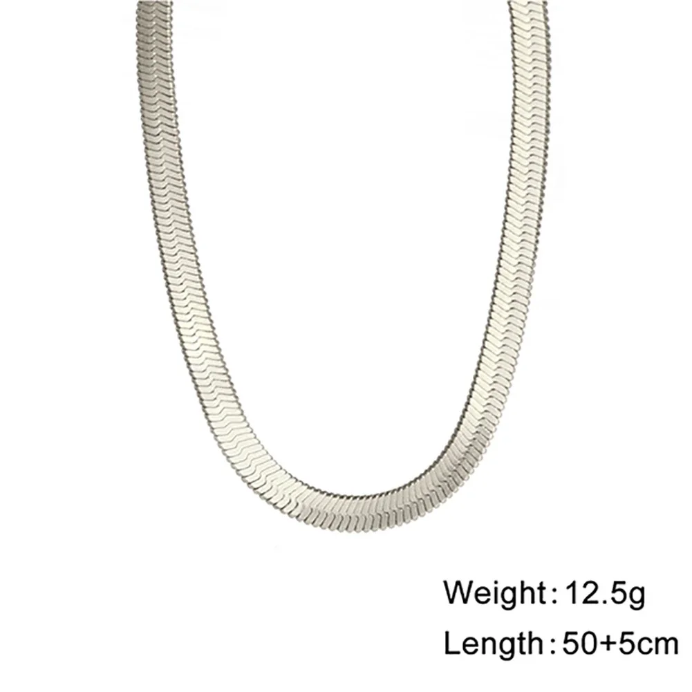 Sleek Stainless Steel Flat Snake Herringbone Chain Necklace - Silver 4 mm 50 cm