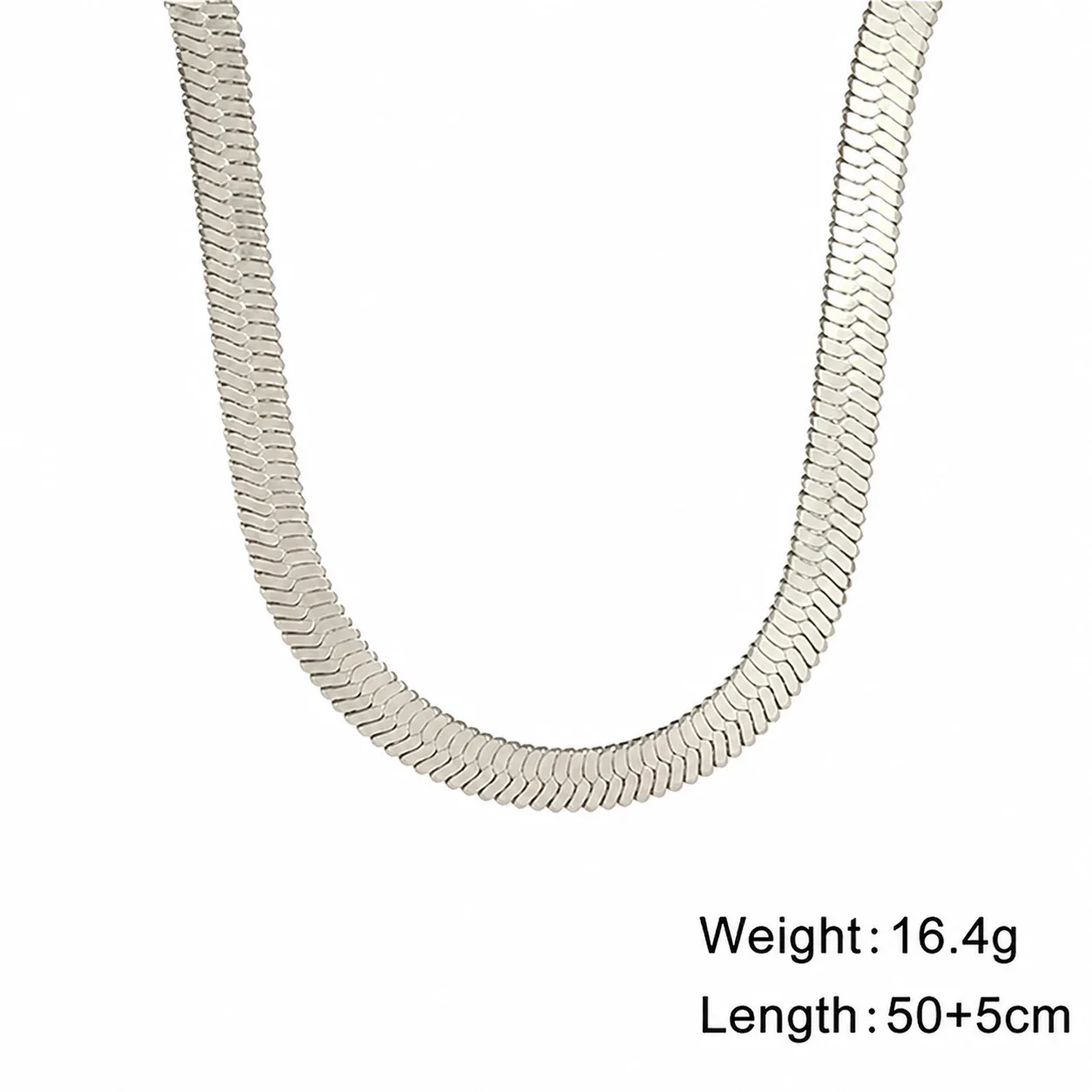 Sleek Stainless Steel Flat Snake Herringbone Chain Necklace - Silver 5 mm 50 cm
