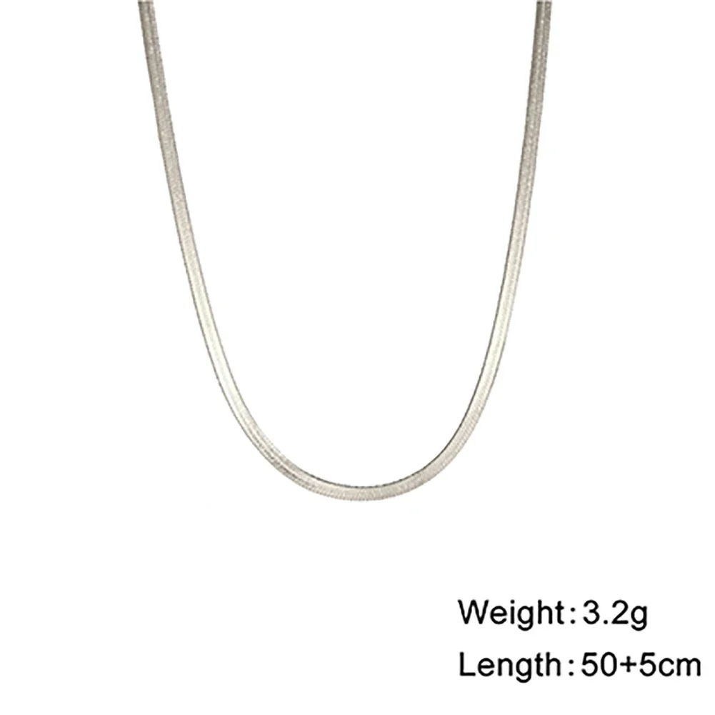 Sleek Stainless Steel Flat Snake Herringbone Chain Necklace - Silver 2 mm 50 cm