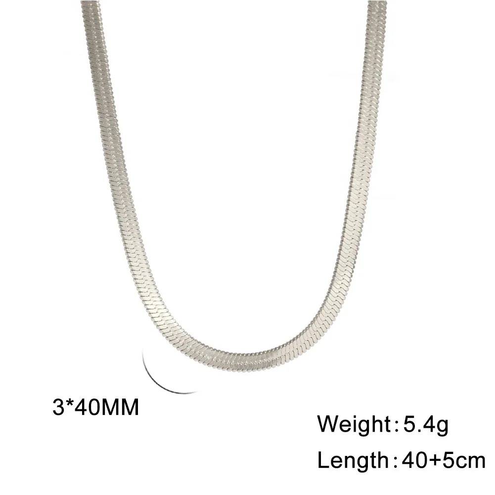 Sleek Stainless Steel Flat Snake Herringbone Chain Necklace - Gold 3 mm 40 cm
