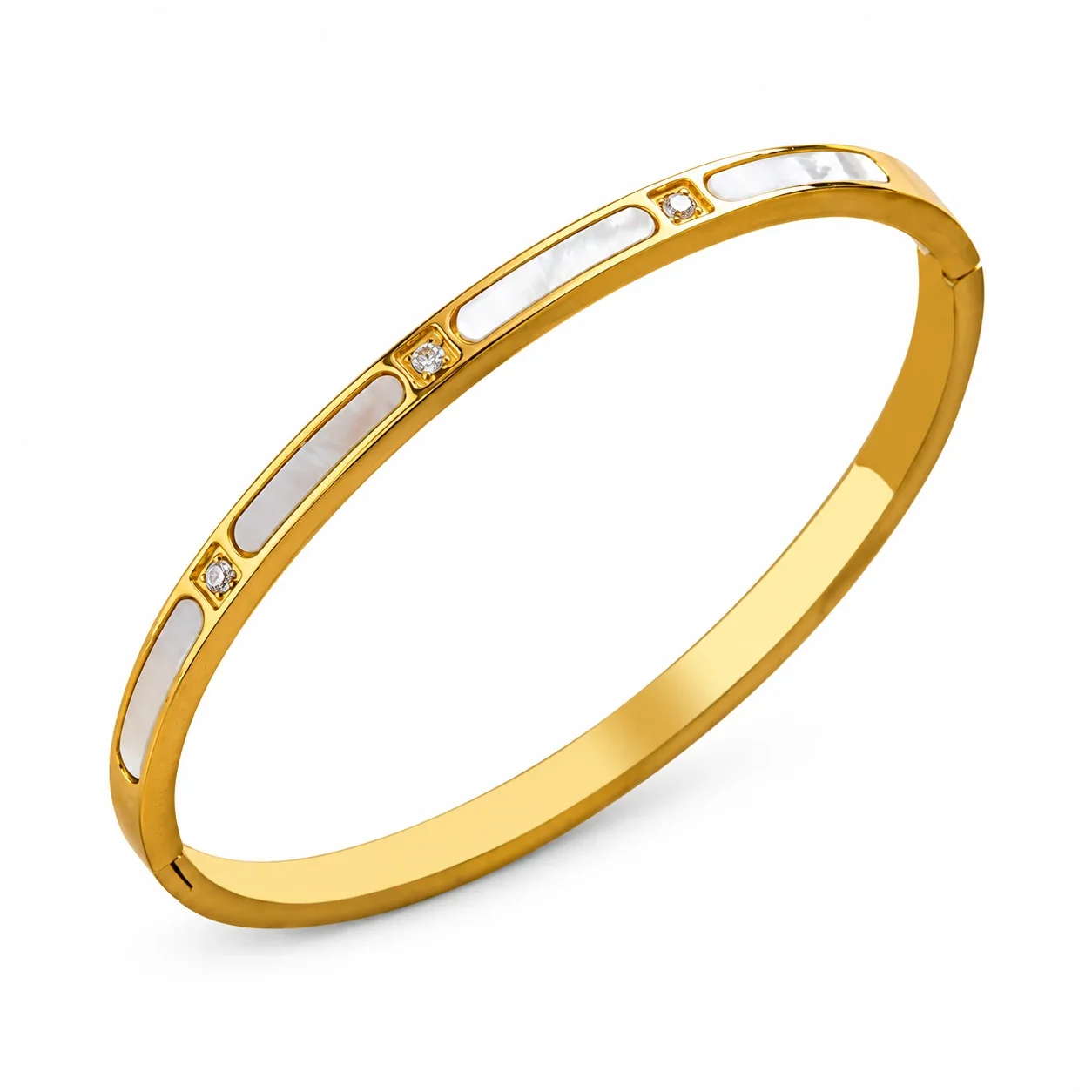 Bangle met schelpinleg en kristalaccenten, verguld roestvrij staal productfoto