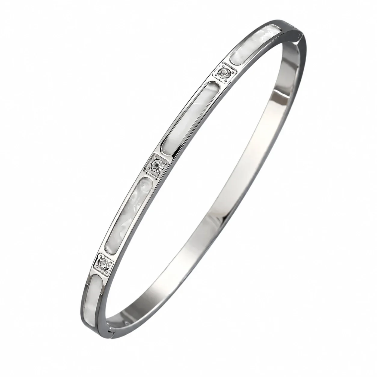 Bangle met schelpinleg en kristalaccenten, verguld roestvrij staal productfoto