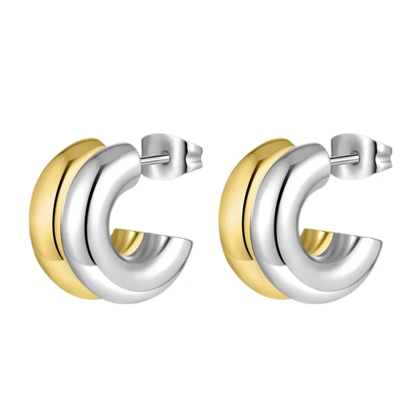 Sculptural 316 Stainless Steel Double C Hoop Earrings