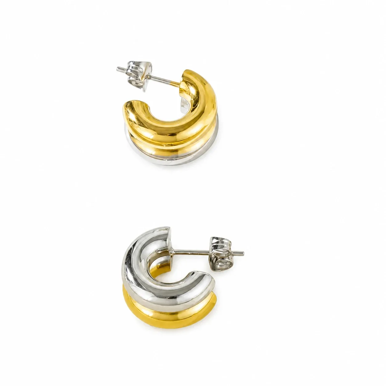Sculptural 316 Stainless Steel Double C Hoop Earrings
