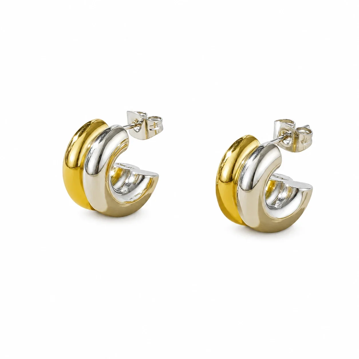 Sculptural 316 Stainless Steel Double C Hoop Earrings