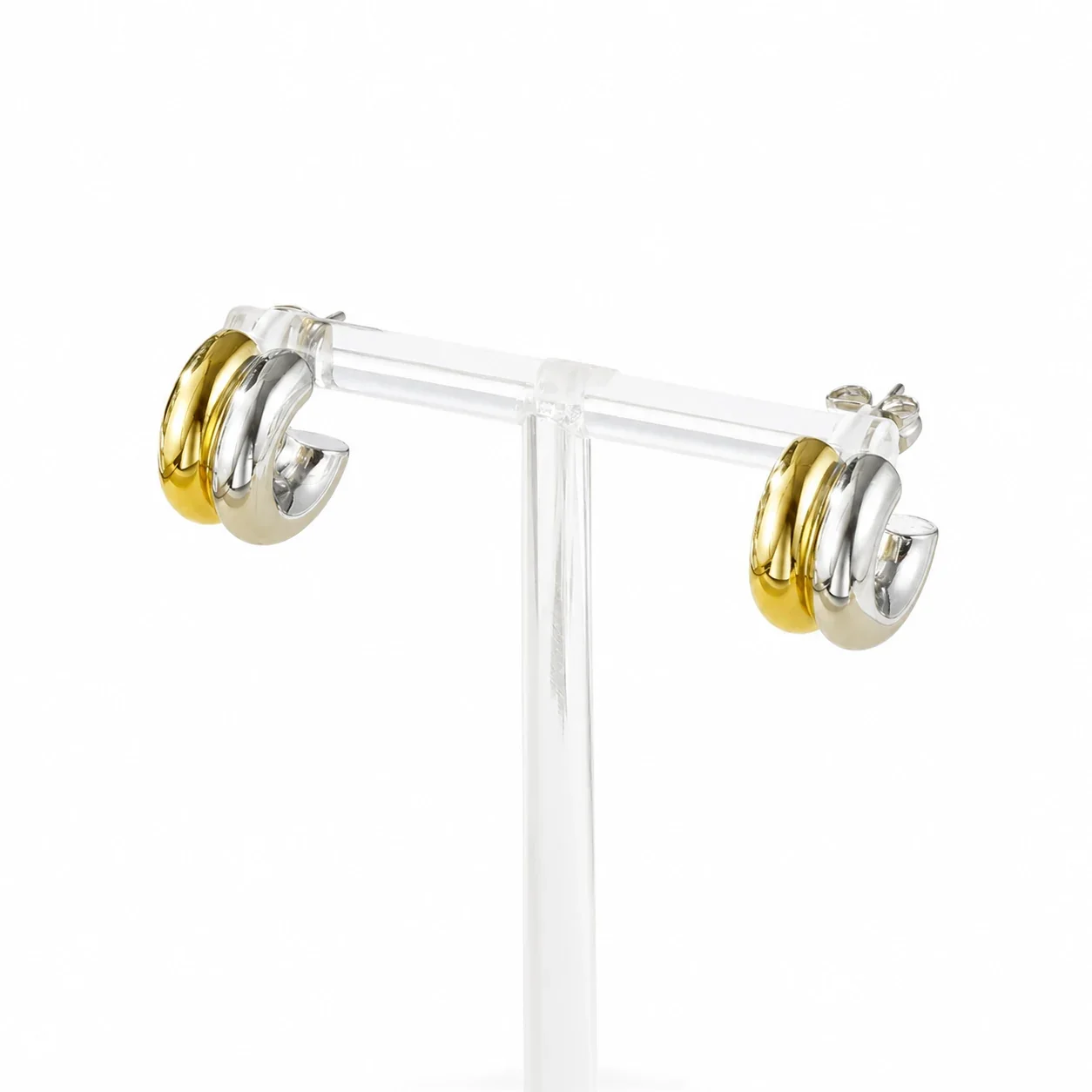 Sculptural 316 Stainless Steel Double C Hoop Earrings