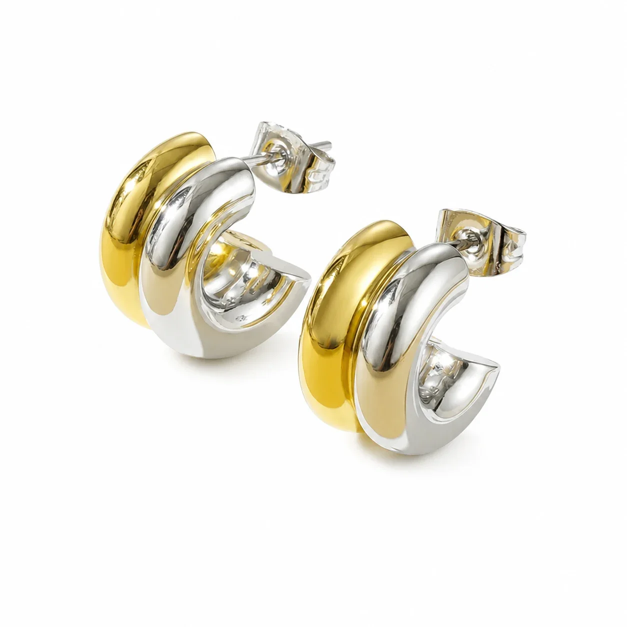 Sculptural 316 Stainless Steel Double C Hoop Earrings