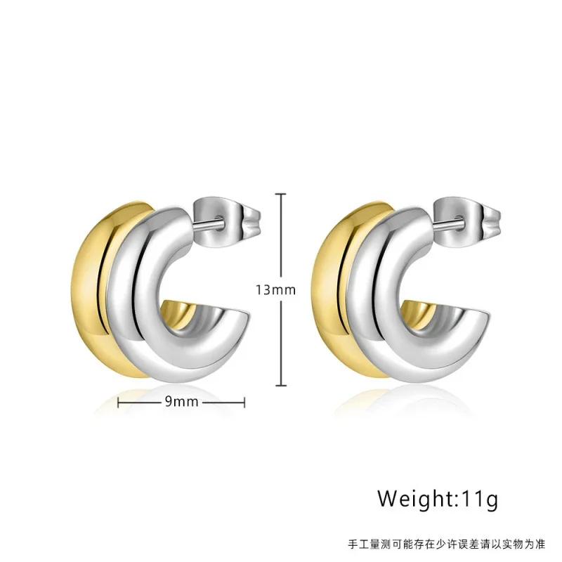 Sculptural 316 Stainless Steel Double C Hoop Earrings - Tone