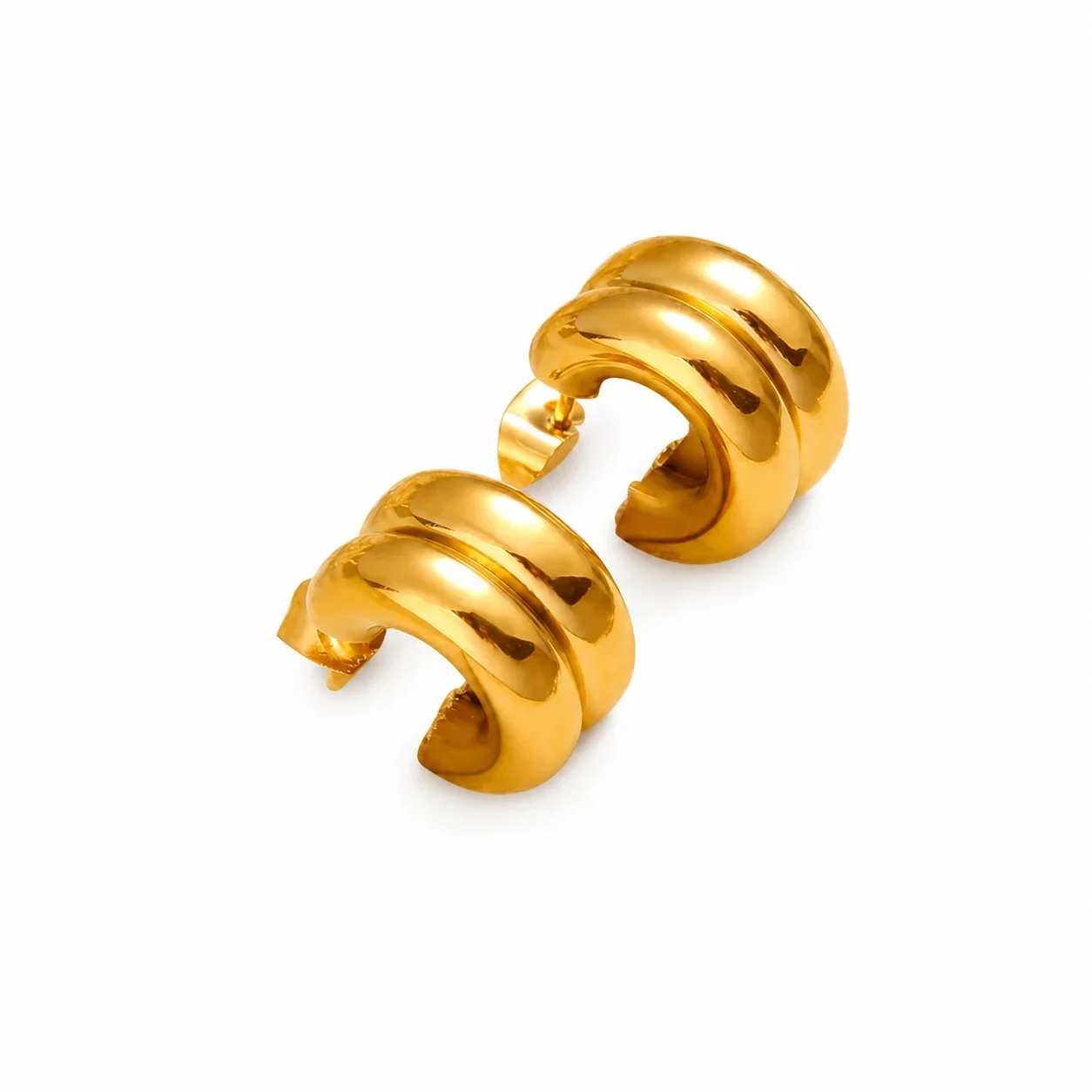 Sculptural 316 Stainless Steel Double C Hoop Earrings - Gold
