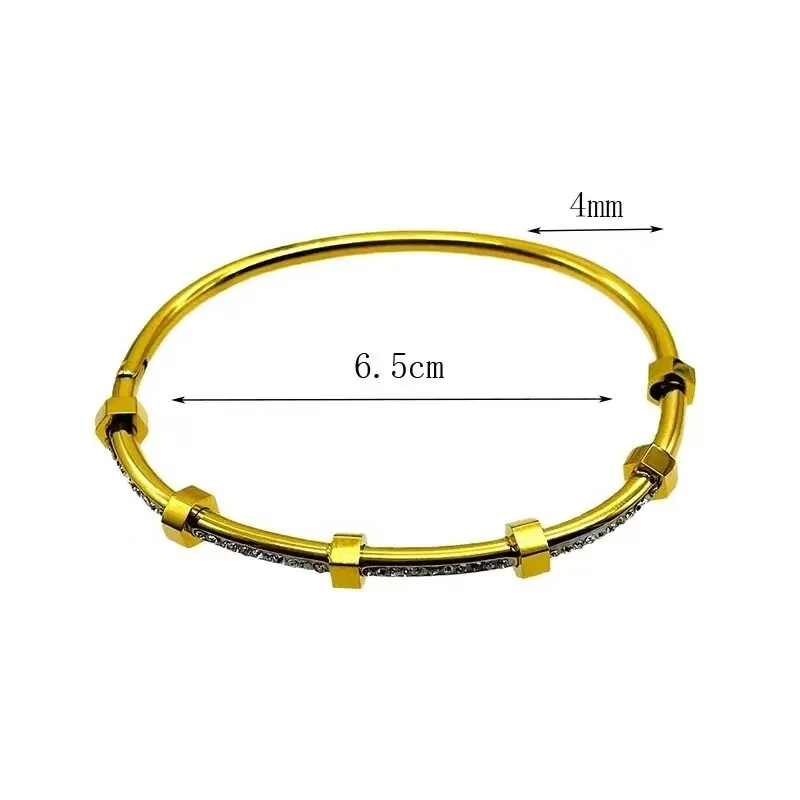 Bangle Bracelet with Hex Nut Stations & Crystal Bar, Stainless Steel - Dimensions
