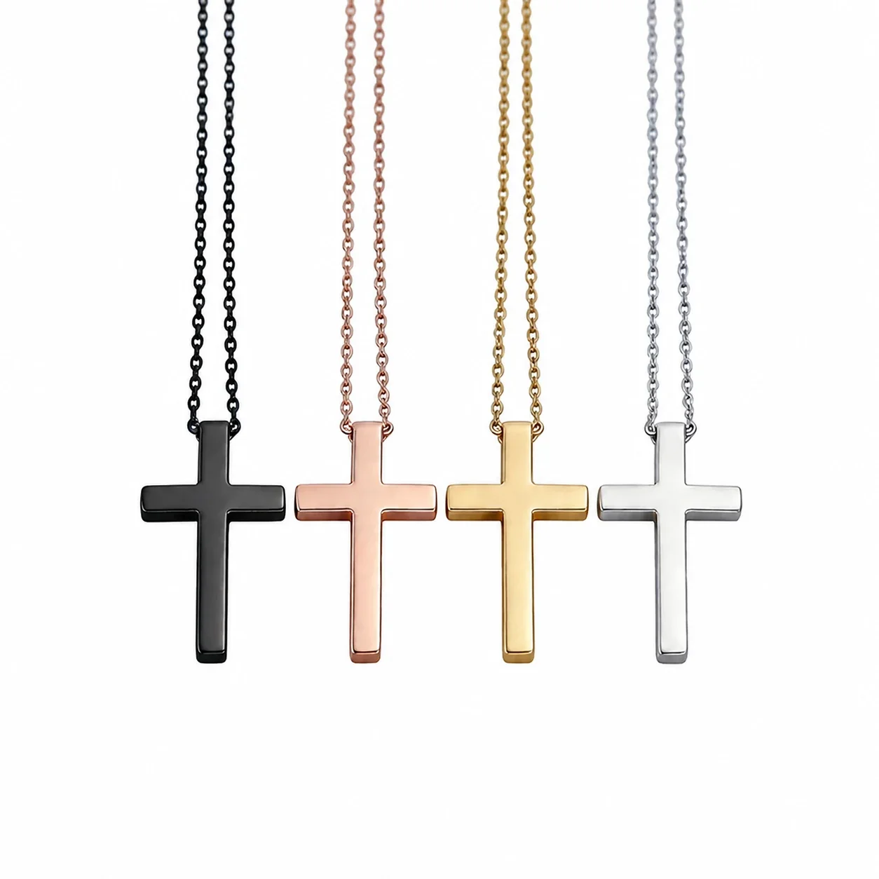 Polished Cross 316 Stainless Steel Cable PVD Chain Necklace
