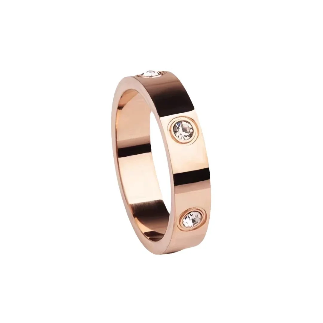 Ring: Six Cubic Zirconia Bezel-Set Flat Band Stainless Steel