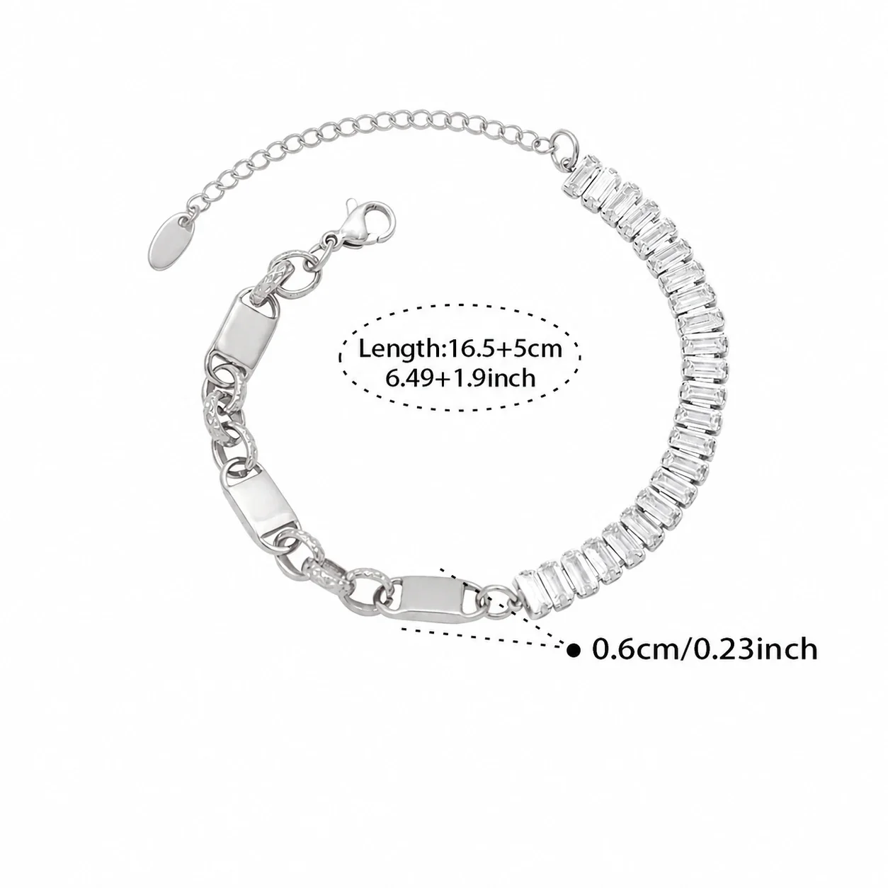 Chain Bracelet with Baguette CZ Curve & Curb Links, Gold-Plated - Silver