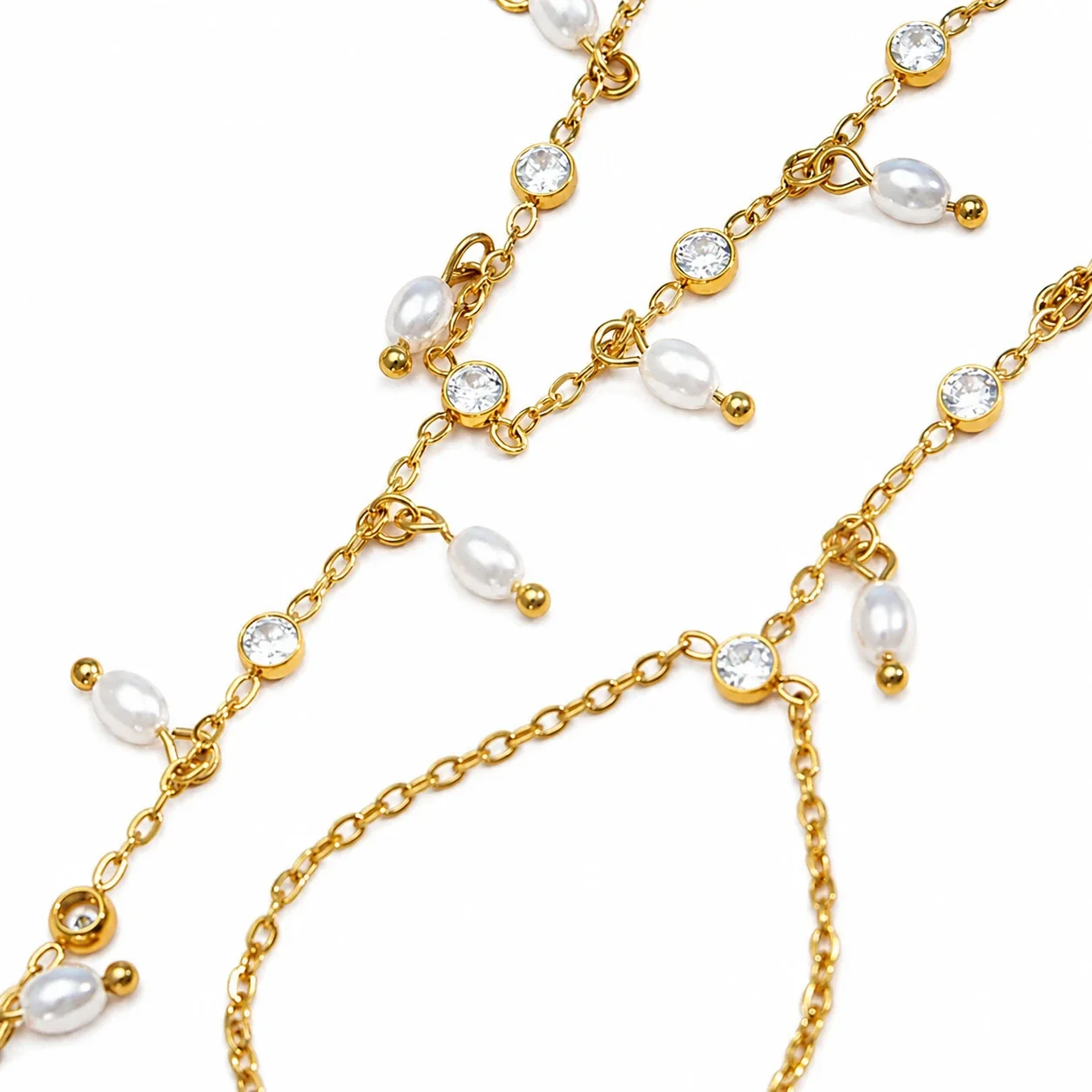 Pearl-Drop 18K Gold-Plated 316L CZ Hand Chain Bracelet