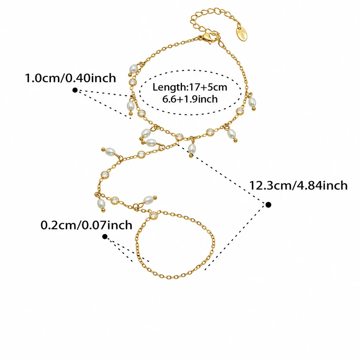 Pearl-Drop 18K Gold-Plated 316L CZ Hand Chain Bracelet - Gold