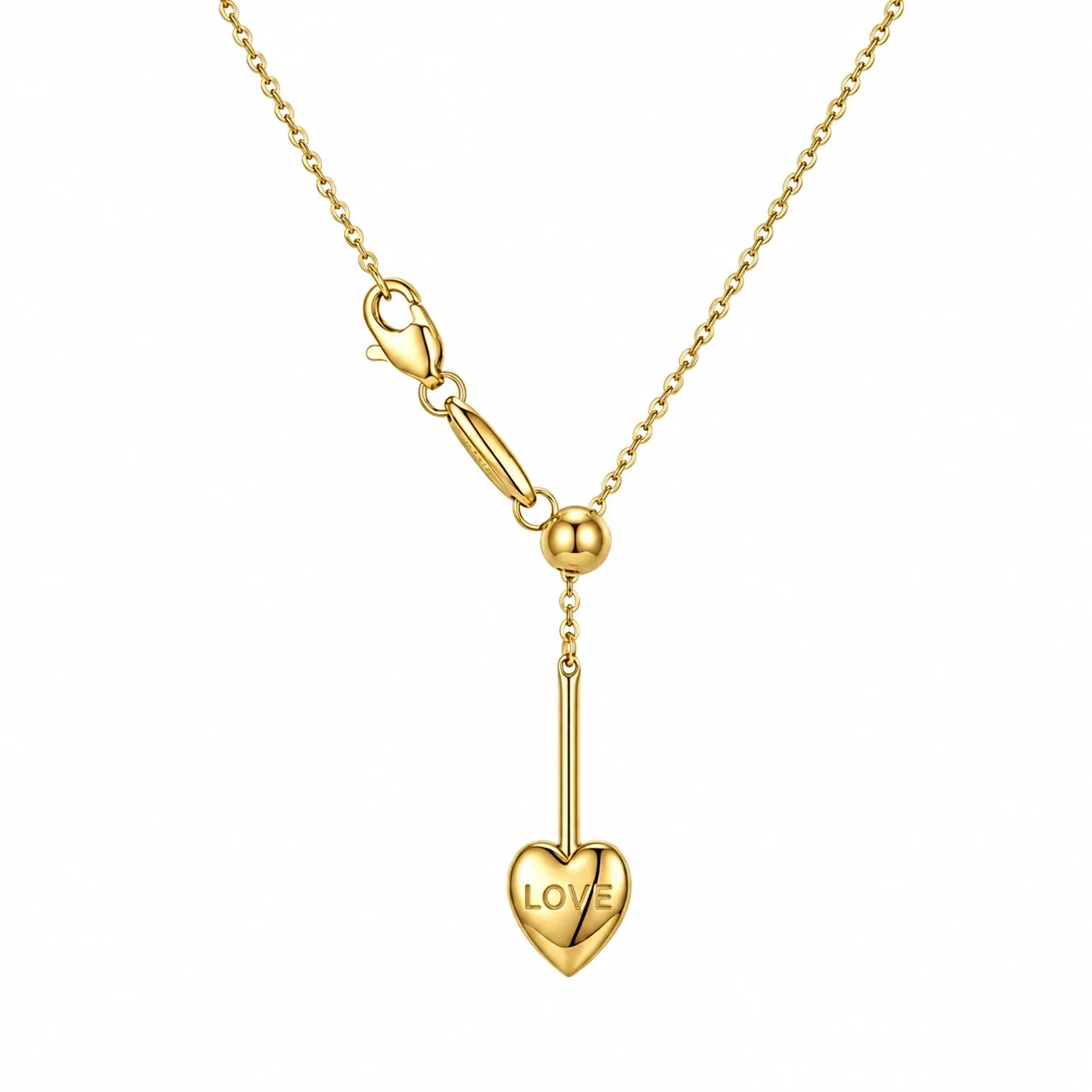 Heart Lariat Chain Necklace, 18K Gold PVD 316 Stainless Steel