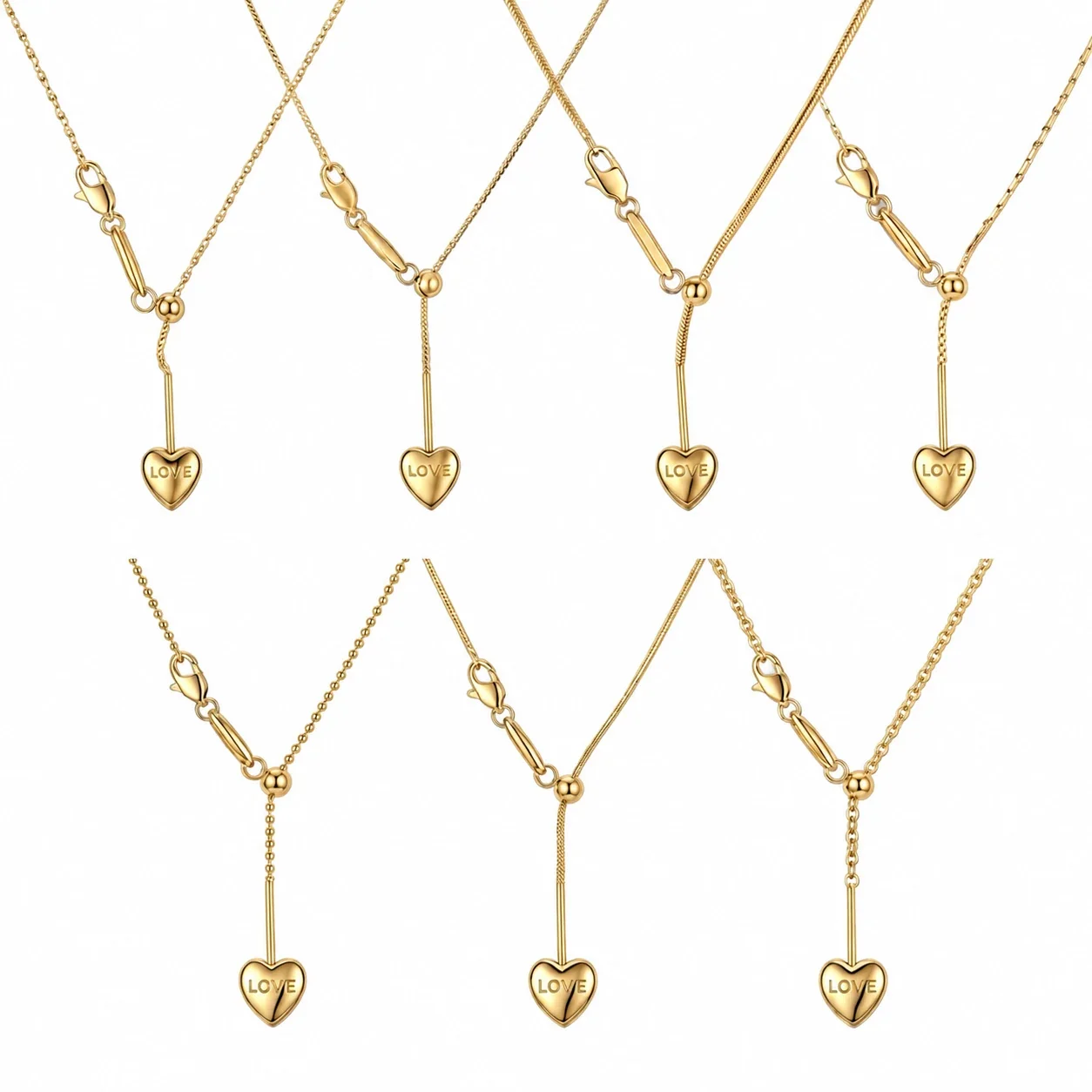 Heart Lariat Chain Necklace, 18K Gold PVD 316 Stainless Steel