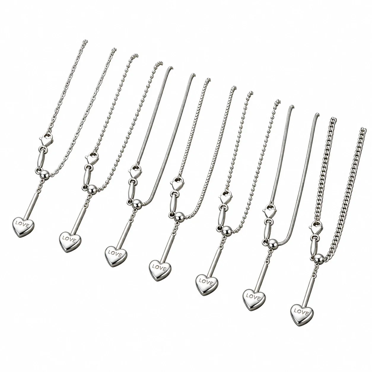 Heart Lariat Chain Necklace, 18K Gold PVD 316 Stainless Steel
