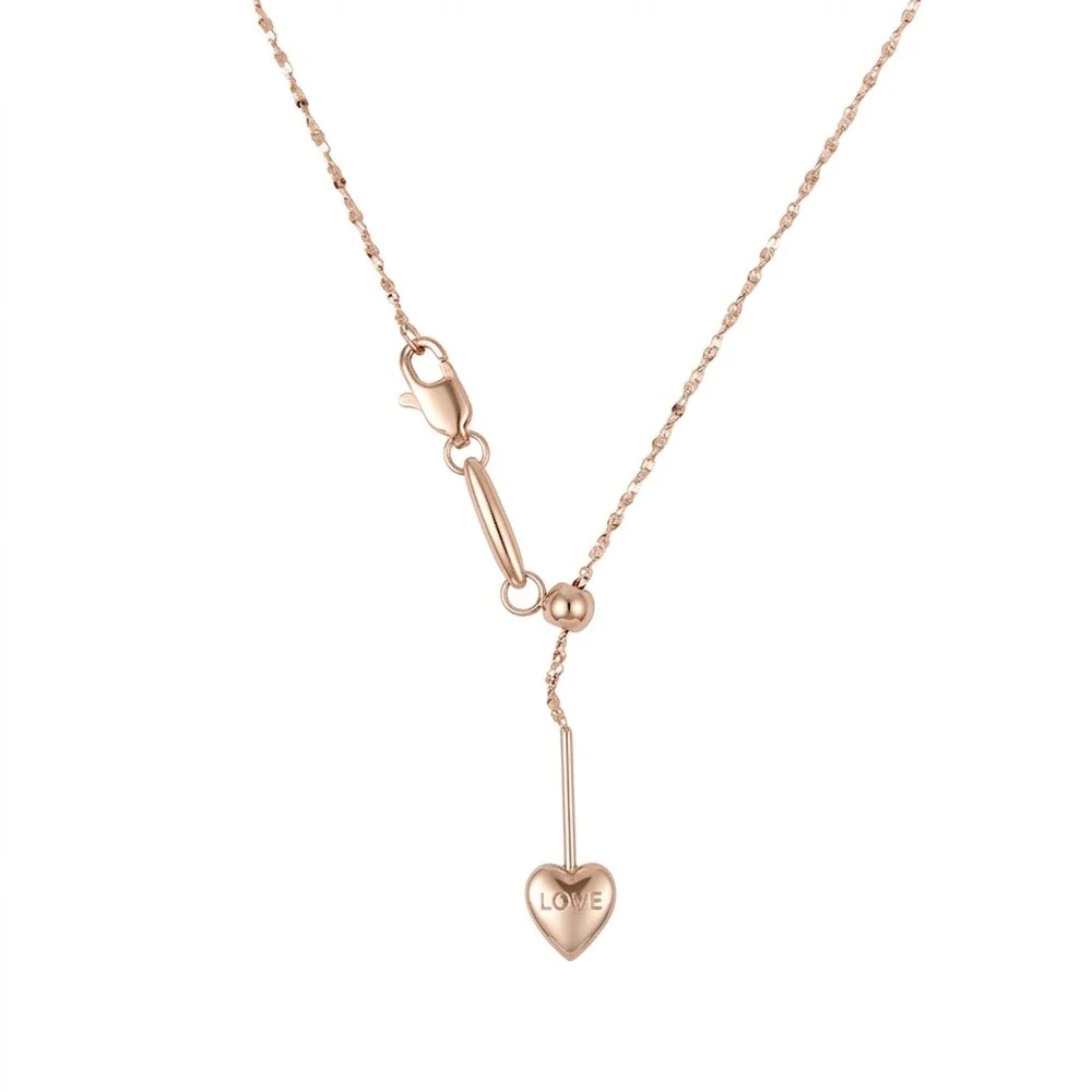 Heart Lariat Chain Necklace, 18K Gold PVD 316 Stainless Steel - Rose Gold Heart Star