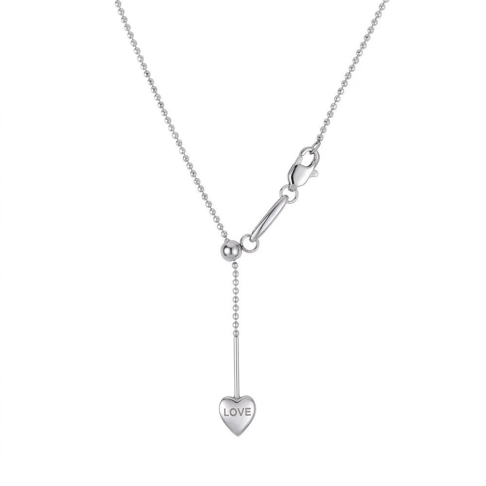 Heart Lariat Chain Necklace, 18K Gold PVD 316 Stainless Steel - Silver Heart Sparkle Bead