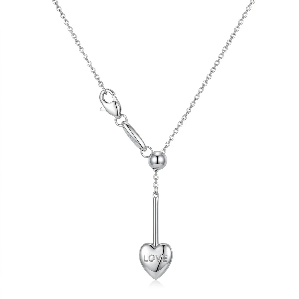 Heart Lariat Chain Necklace, 18K Gold PVD 316 Stainless Steel - Silver Heart Cross